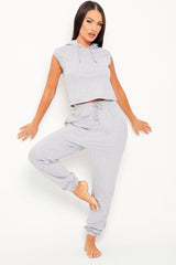 Grey Cropped Hoodie Joggers Loungewear Co-ord - Kylie-Loungewear