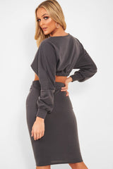 Grey Cropped Jumper and Skirt Co-ord - Heidi-Co-ords