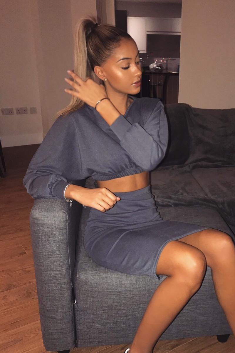 Grey Cropped Jumper and Skirt Co-ord - Heidi-Co-ords