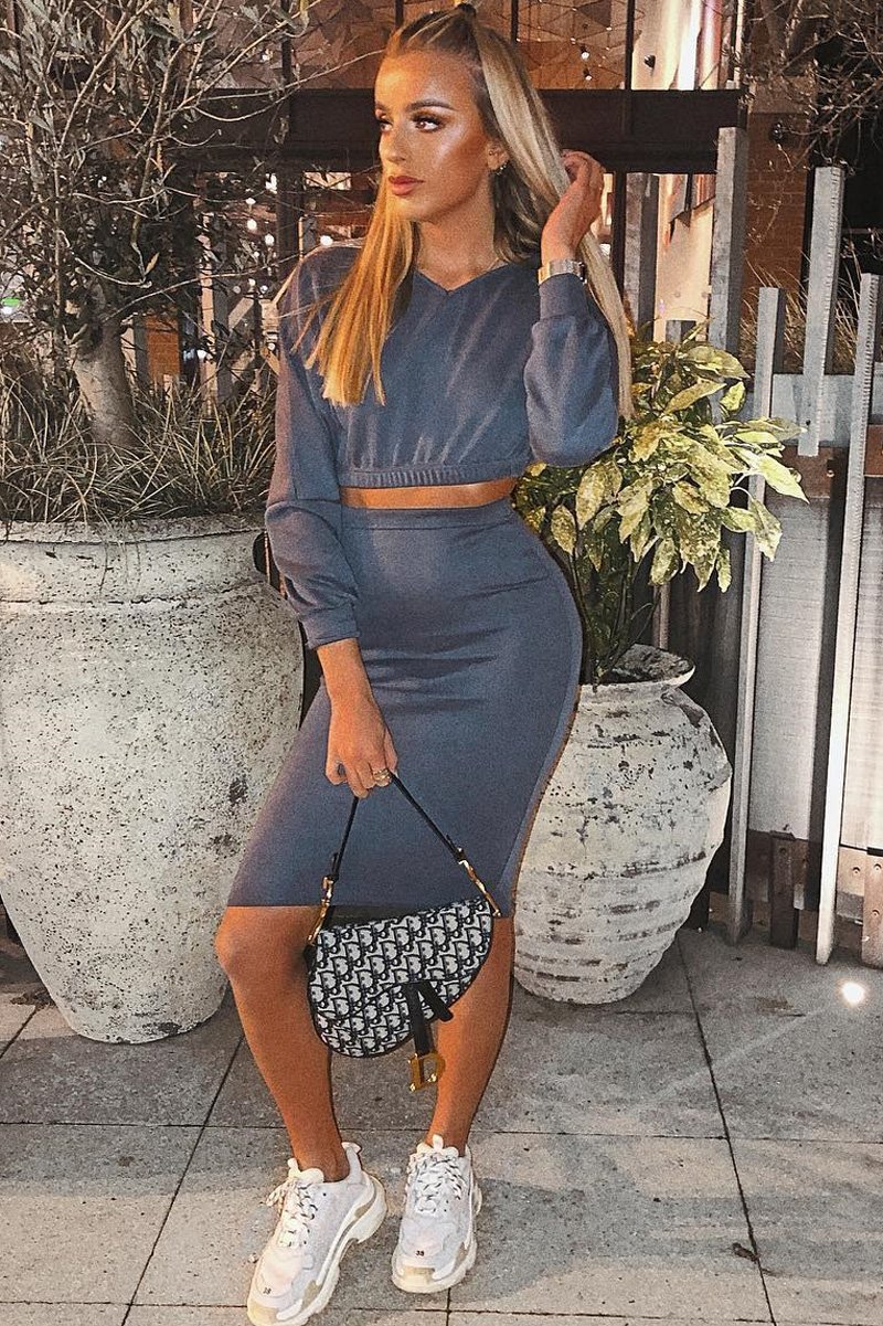 Grey Cropped Jumper and Skirt Co-ord - Heidi-Co-ords
