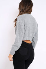 Grey Cropped Knitted Jumper - Hennie-Jumper