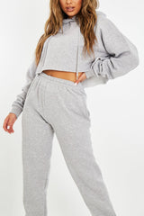 Grey Cropped Oversized Hoodie and Joggers Co-ord - Karenza-Loungewear