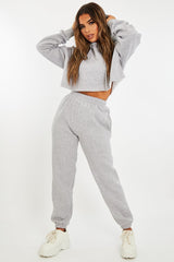 Grey Cropped Oversized Hoodie and Joggers Co-ord - Karenza-Loungewear
