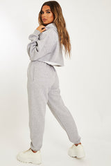 Grey Cropped Oversized Hoodie and Joggers Co-ord - Karenza-Loungewear