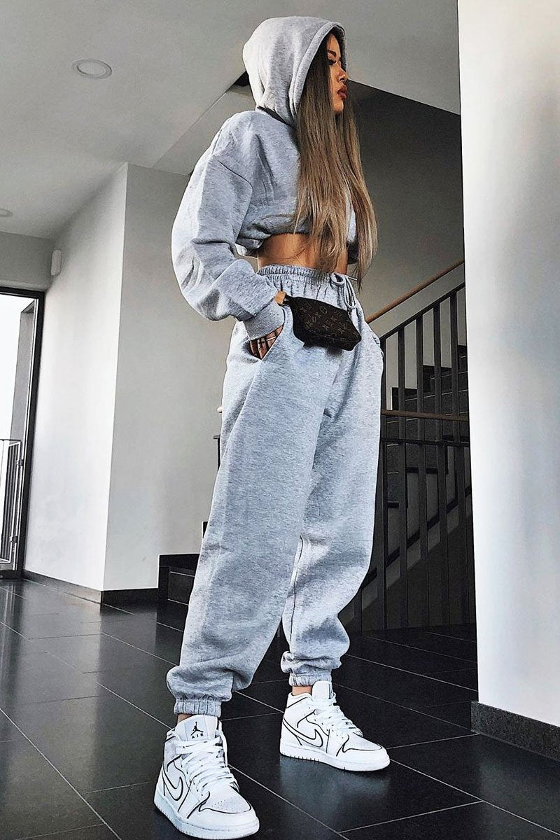 Grey Cropped Oversized Hoodie and Joggers Co-ord Karenza