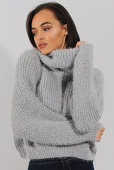 Grey Cropped Roll Neck Jumper - Sophia-Dresses