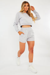 Grey Cropped Sweatshirt + Shorts Lounge Co-ord - Timara-Loungewear