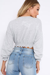 Grey Cropped Sweatshirt with Shirred Elasticated Hems - Lillie-Sweatshirts