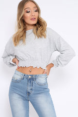 Grey Cropped Sweatshirt with Shirred Elasticated Hems - Lillie-Sweatshirts