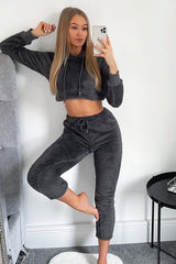 Grey Cropped Teddy Hoodie - Amyia-Hoodies