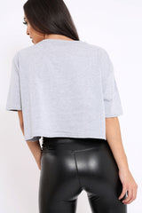 Grey Cropped Tee with Applique Sequin Tiger - Avery-Tops