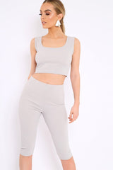 Grey Cropped Top and Leggings Co-Ords - Remini-Co-ords
