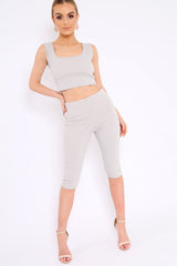 Grey Cropped Top and Leggings Co-Ords - Remini-Co-ords