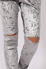 Grey Crushed Velvet Bardot Split Knee Jumpsuit - Binky-Jumpsuits