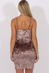 Grey Crushed Velvet Choker Slip Dress - Abigail-Dresses