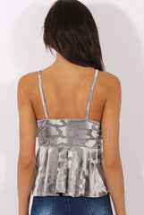 Grey Crushed Velvet Peplum Hem Top - Sissi-Tops