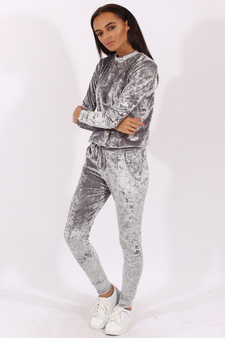 Grey Crushed Velvet Tracksuit - Romy-Tracksuits