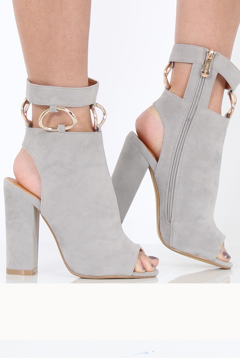 Grey Cut Out Block Heel Boots - London-Boots