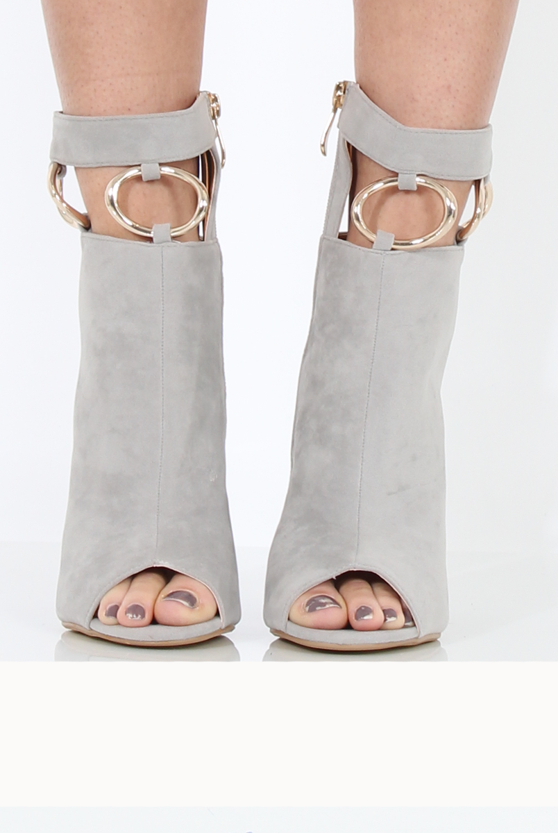 Grey Cut Out Block Heel Boots - London-Boots