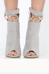 Grey Cut Out Block Heel Boots - London-Boots