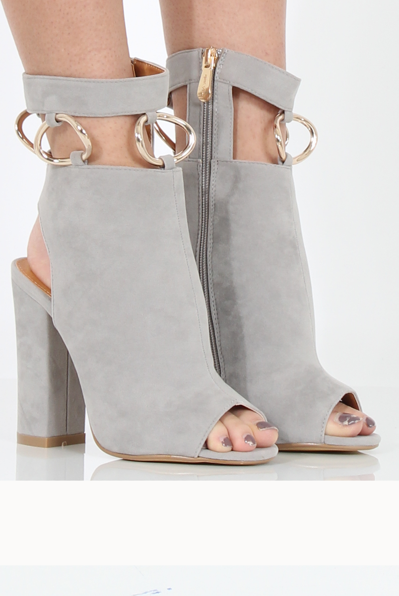 Grey Cut Out Block Heel Boots - London-Boots