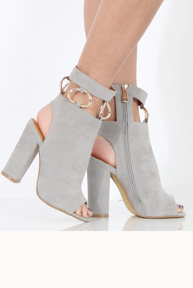 Grey Cut Out Block Heel Boots - London-Boots