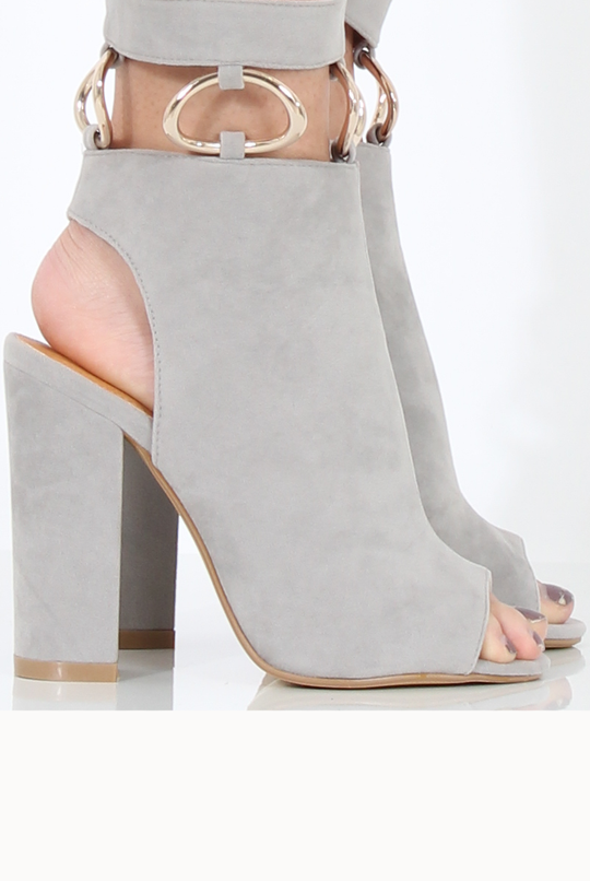 Grey Cut Out Block Heel Boots - London