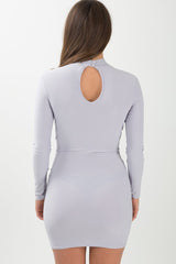 Grey Cut Out Choker Cross Over Bodycon Dress - Toula-Dresses