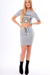 Grey Cut Out Shoulder 'Havana' Graphic Co-ord - Olah-Co-ords