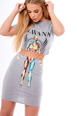 Grey Cut Out Shoulder 'Havana' Graphic Co-ord - Olah-Co-ords