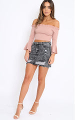 Grey Denim Rip Mini Skirt - Selenia-Skirts