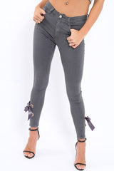 Grey Denim Side Bow Skinny Jeans - Emilia-Jeans