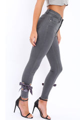 Grey Denim Side Bow Skinny Jeans - Emilia-Jeans
