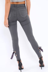 Grey Denim Side Bow Skinny Jeans - Emilia-Jeans