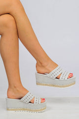 Grey Diamante Double Strap Flatform Sandals - Thang-Sliders