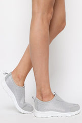 Grey Diamante Sparkle Stretch Trainers - Hani-Trainers