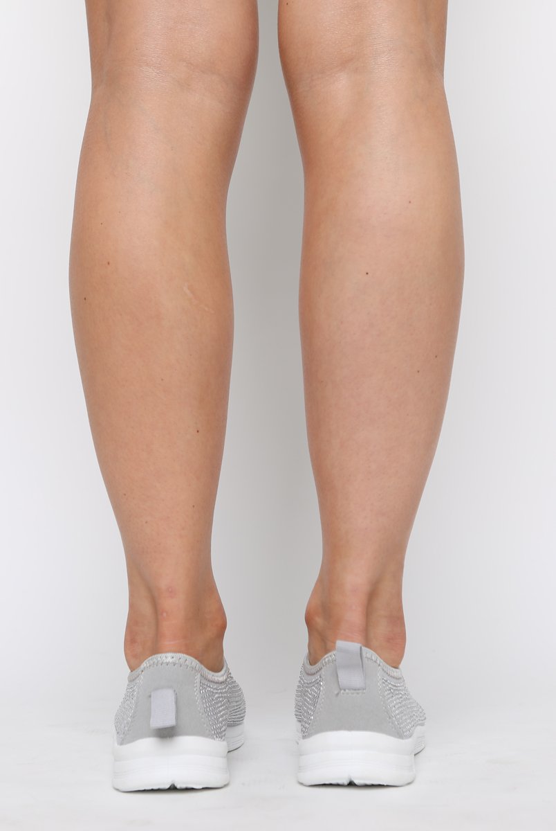 Grey Diamante Sparkle Stretch Trainers - Hani-Trainers