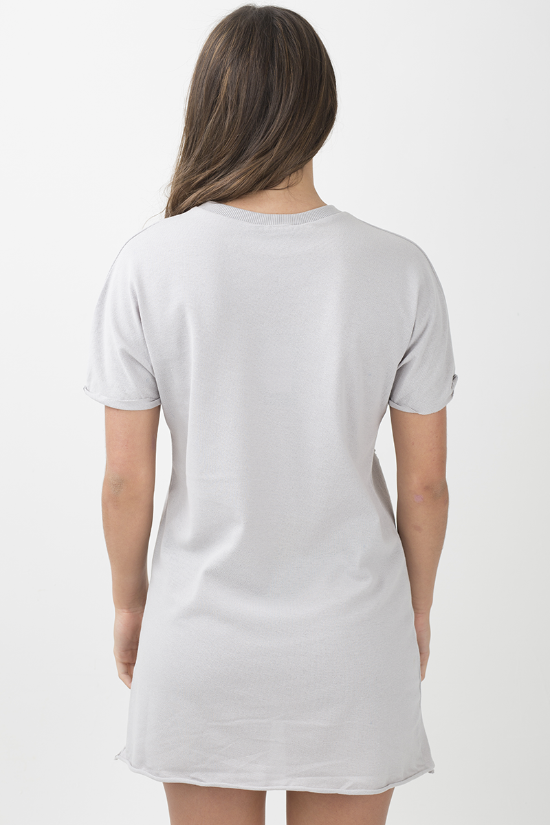 Grey Distressed Badge Detail T Shirt Dress - Kalani-Dresses