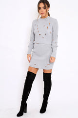 Grey Distressed Cable Knit Co-ord - Dayla-Co-ords