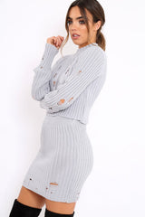 Grey Distressed Cable Knit Co-ord - Dayla-Co-ords