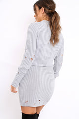 Grey Distressed Cable Knit Co-ord - Dayla-Co-ords