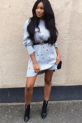 Grey Distressed Cable Knit Jumper Dress - Abea-Dresses