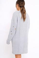 Grey Distressed Cable Knit Jumper Dress - Abea-Dresses
