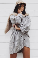 Grey Distressed Cable Knit Jumper Dress - Abea-Dresses