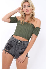 Grey Distressed High Waist Shorts - Lyla-Shorts