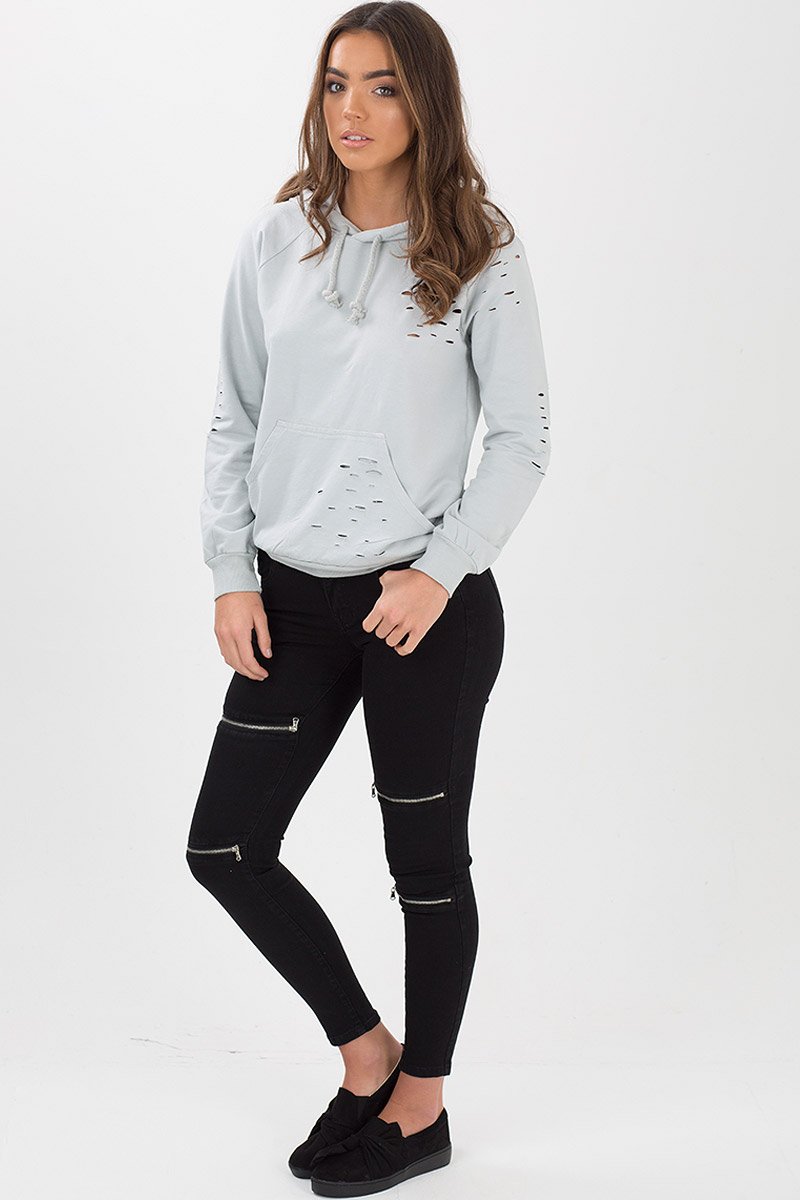 Grey Distressed Hoodie - Kiera-Hoodies