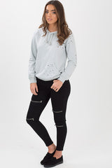 Grey Distressed Hoodie - Kiera-Hoodies