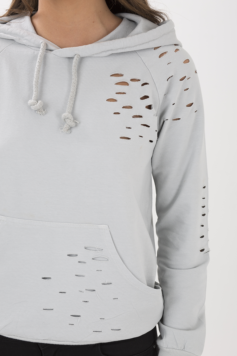 Grey Distressed Hoodie - Kiera-Hoodies