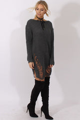Grey Distressed Jumper Dress - Kim-Jumper