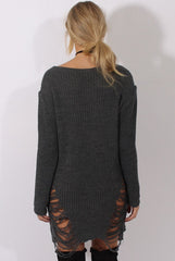 Grey Distressed Jumper Dress - Kim-Jumper